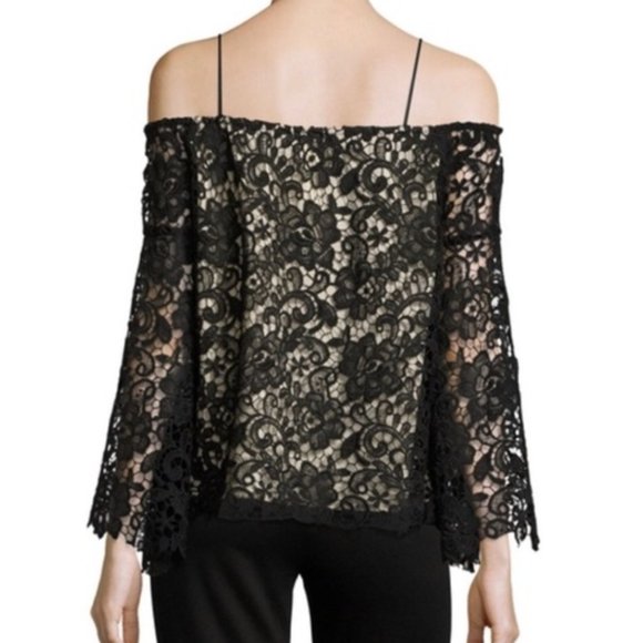 NWT Alice and Olivia Black Floral Lace Off Shoulder Top - Picture 2 of 12